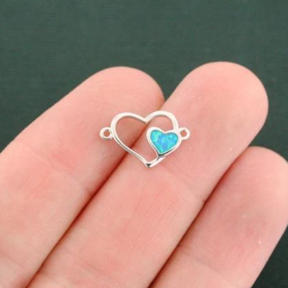 Heart Connector Silver Tone Brass Charm with Inset Stone - BR045