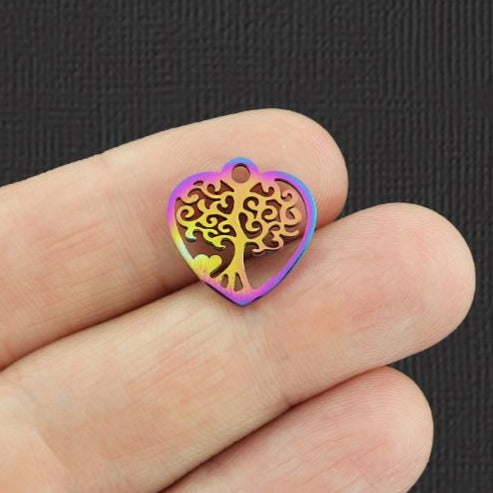2 Tree of Life Rainbow Electroplated Stainless Steel Charms - SSP125