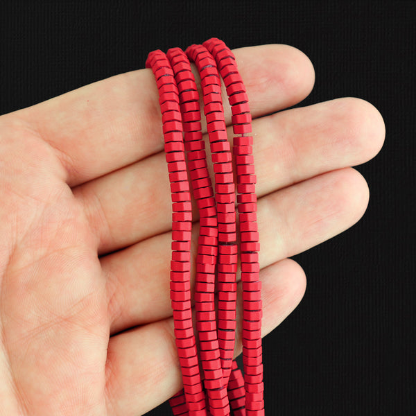 Octagon Hematite Beads 5mm - Cherry Red - 1 Strand 180 Beads - BD1449