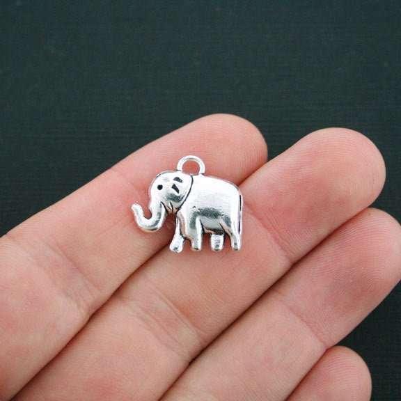 6 Elephant Antique Silver Tone Charms 2 Sided - SC4096