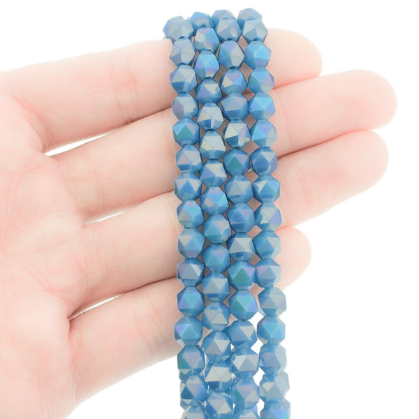 Perles de Verre à Facettes 5mm - Bleu Ciel Galvanisé - 1 Rang 97 Perles - BD733