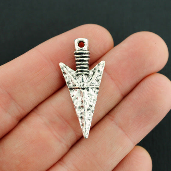4 Arrowhead Antique Silver Tone Charms - SC7947