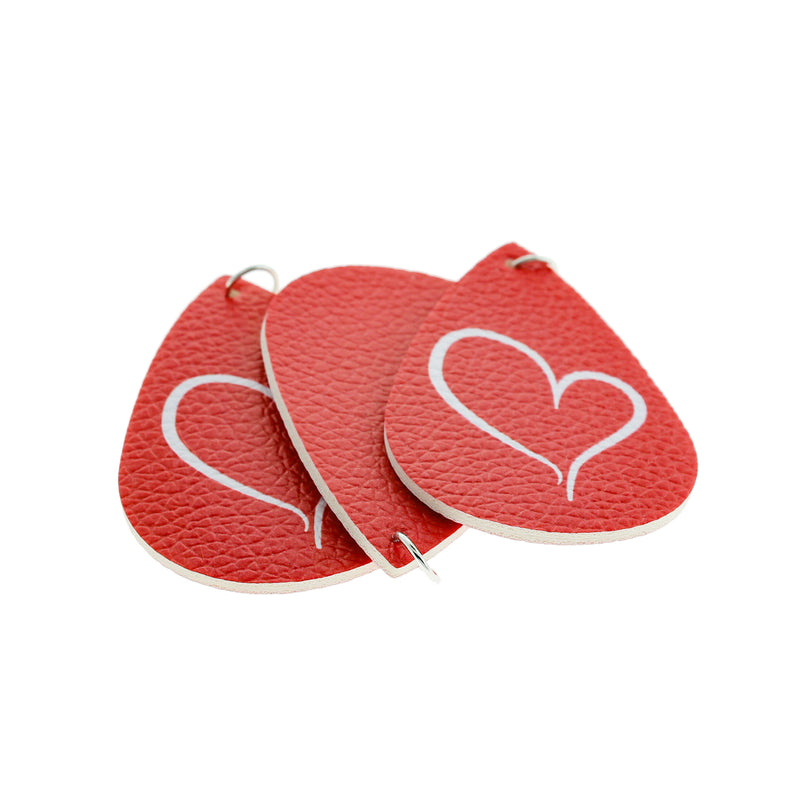 Imitation Leather Pendants - Red Heart - 4 Pieces - LP172