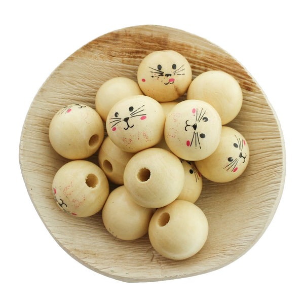 Intercalaire Perles Bois 20mm - Chat Bois Naturel - 10 Perles - BD654