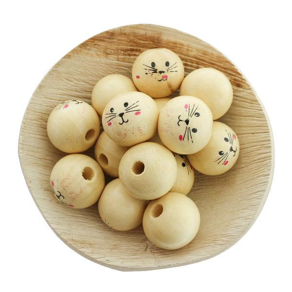 Spacer Wooden Beads 20mm - Natural Wood Cat - 10 Beads - BD654