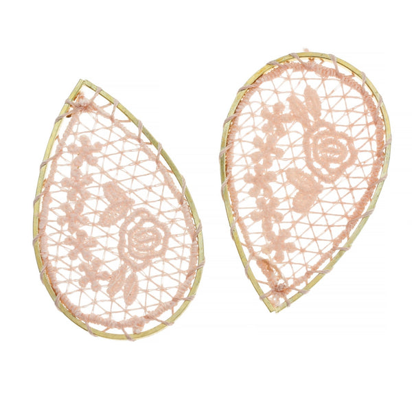 2 pendentifs en forme de larme rose tissé rose clair - TSP242