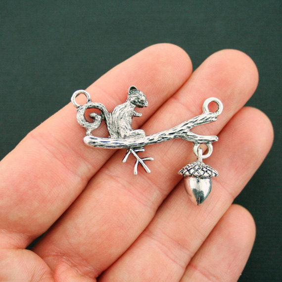 2 Squirrel Connector Antique Silver Tone Charms - SC6650