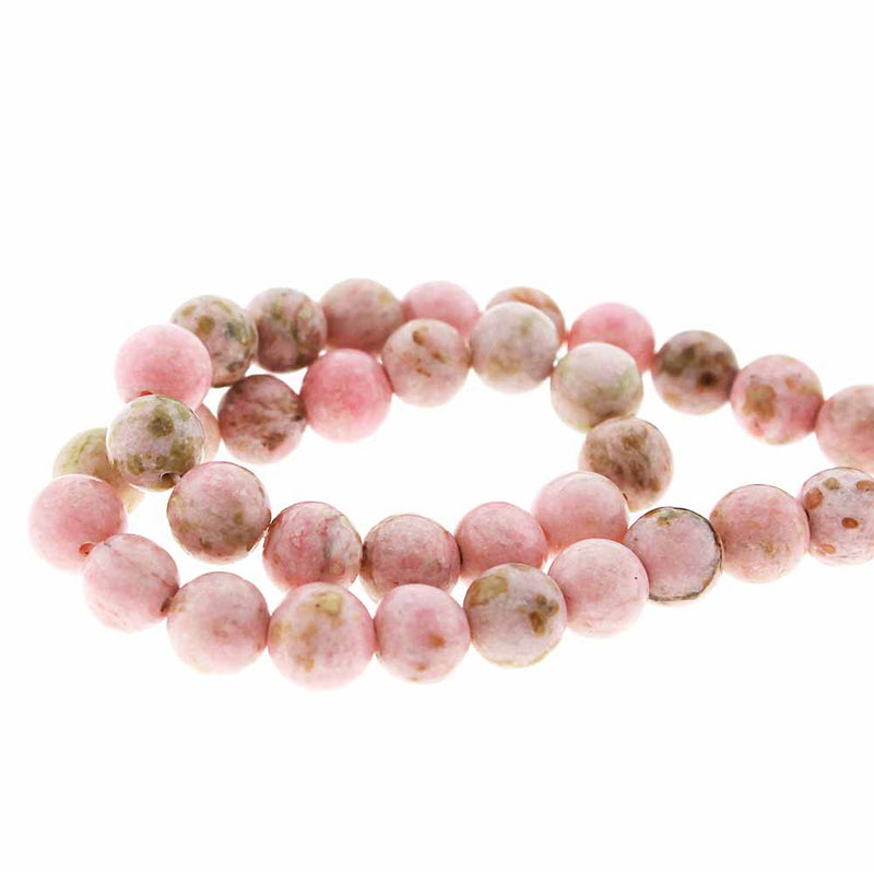 Round Natural Gemstone Beads 8mm - Soft Pink and Brown Marble - 1 Strand 49 Beads - BD392