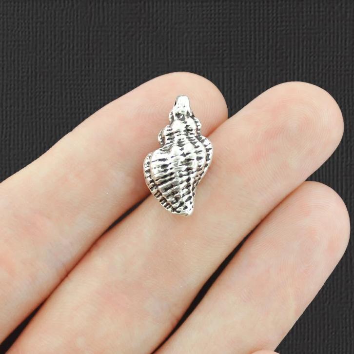 6 Conch Seashell Antique Silver Tone Charms 3D - SC6957