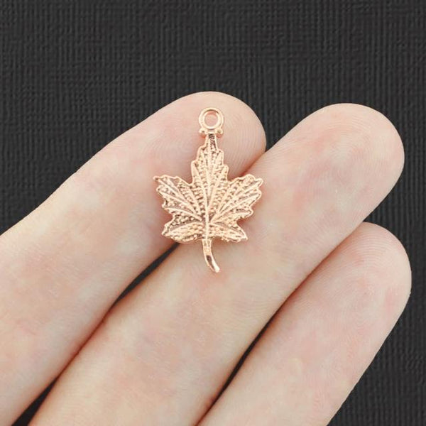 10 Maple Leaf Rose Gold Tone Charms 2 Sided - GC1416