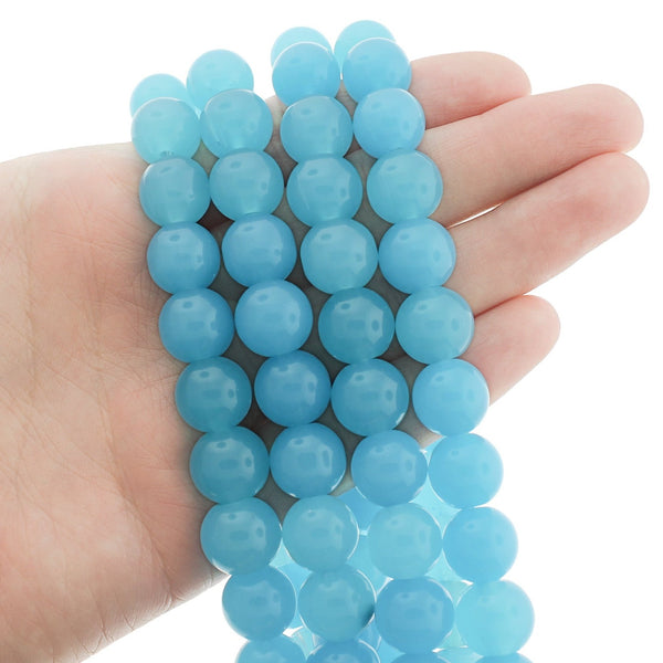 Perles Rondes Imitation Jade 12mm - Bleu Ciel - 1 Rang 29 Perles - BD2732