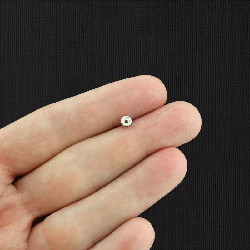 Rondelle Spacer Beads 4mm x 2.1mm - Ton argenté avec strass bleu clair incrustés - 25 Perles - SC6101