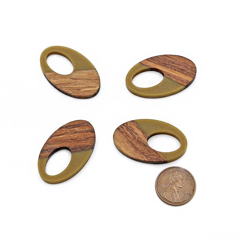 Oval Natural Wood and Khaki Resin Charm 35mm - WP014