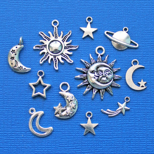 Celestial Charm Collection Antique Silver Tone 11 Charms - COL010