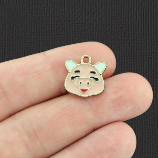 5 Pig Gold Tone Enamel Charms - E956