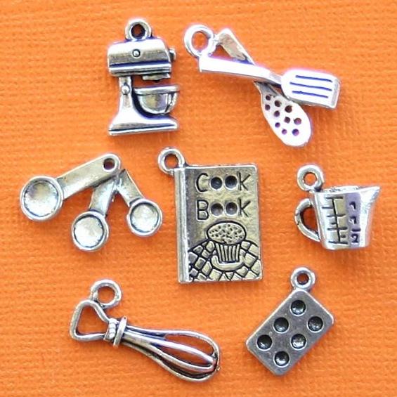 Baking Charm Collection Antique Silver Tone 7 Different Charms - COL249
