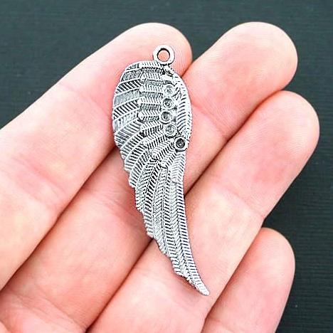 4 Large Wing Antique Silver Tone Charms - SC4370