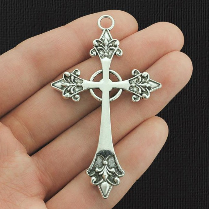 2 Cross Antique Silver Tone Charms 2 Sided - SC2756