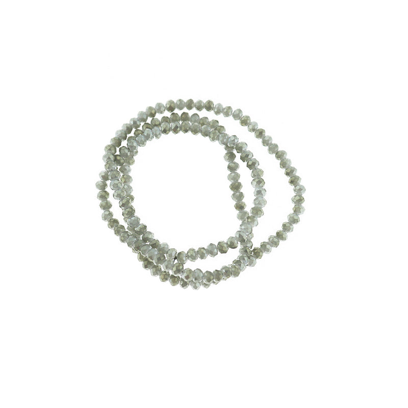 Faceted Glass Beads 3.5mm x 3mm - Electroplated Silver - 1 Strand 138 Beads - BD2267