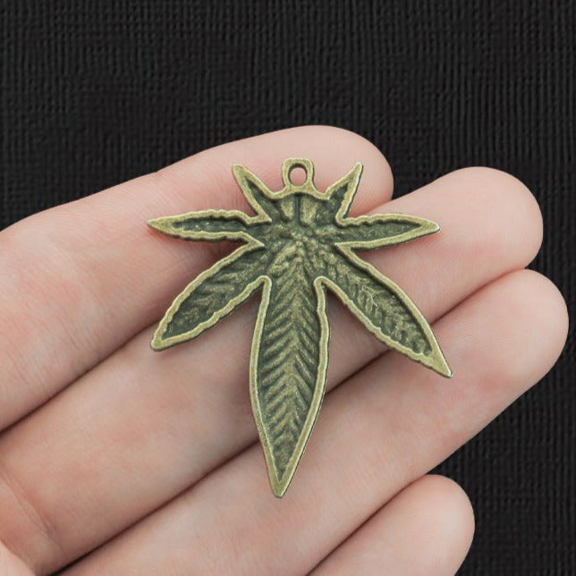 2 Weed Leaf Antique Bronze Tone Charms - BC857