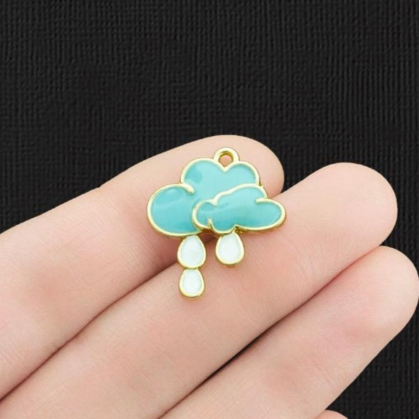 2 Rain Cloud Gold Tone Enamel Charms - E1175