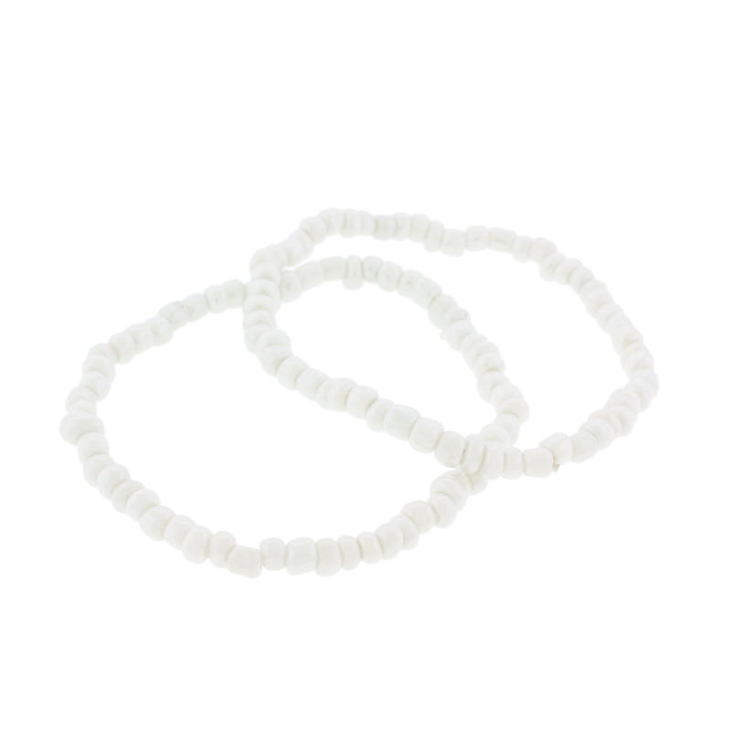 Bracelets en perles de verre - 65 mm - Blanc - 5 bracelets - BB109