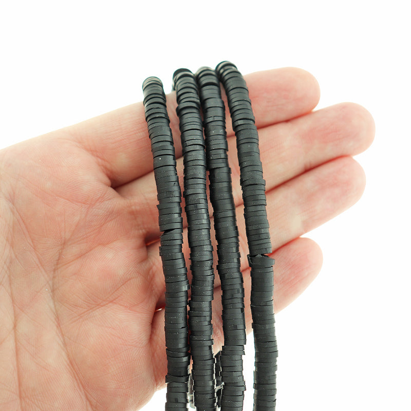 Heishi Polymer Clay Beads 6mm x 1mm - Midnight Black - 1 Strand 320 Beads - BD2639