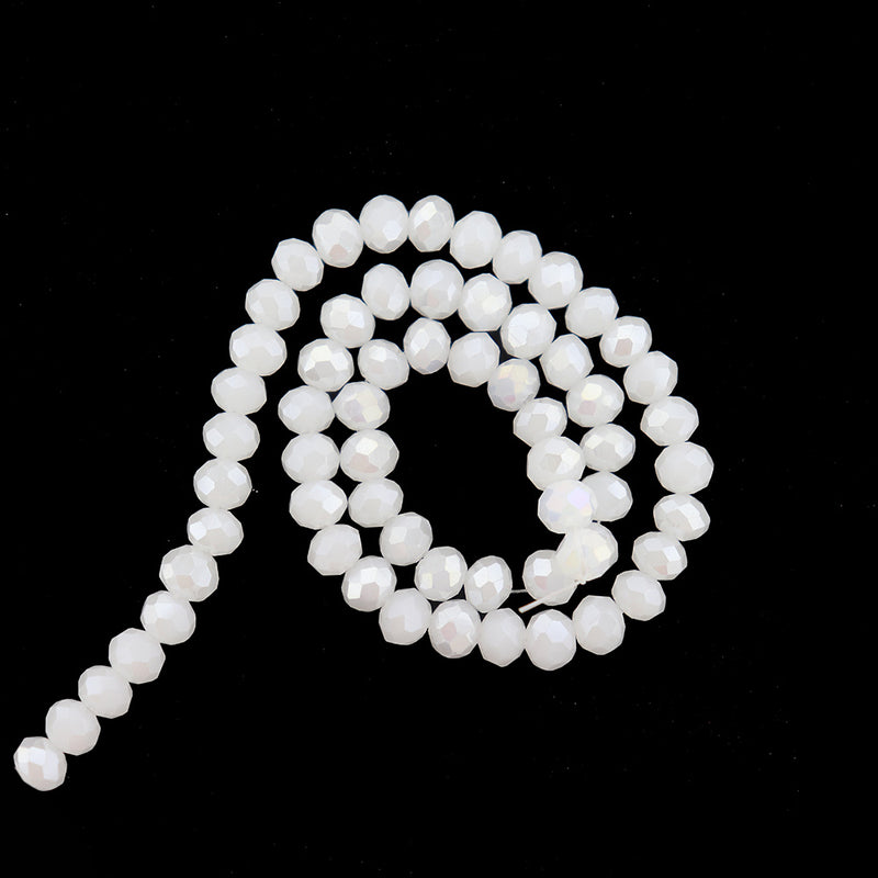 Faceted Rondelle Glass Beads 6mm x 4mm - Bright White - 1 Strand 98 Beads - BD2535