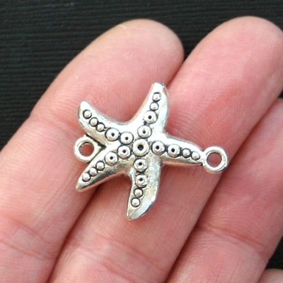 4 Starfish Connector Antique Silver Tone Charms 2 Sided - SC2781