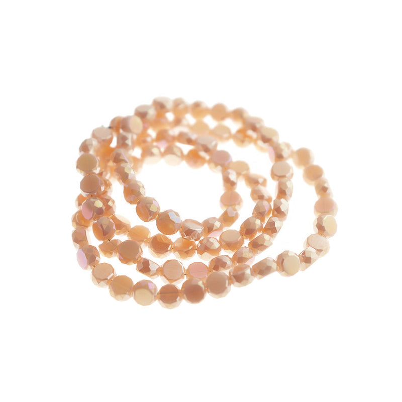 Faceted Flat Glass Beads 6mm x 5.5mm - Electroplated Peach - 1 Strand 98 Beads - BD187