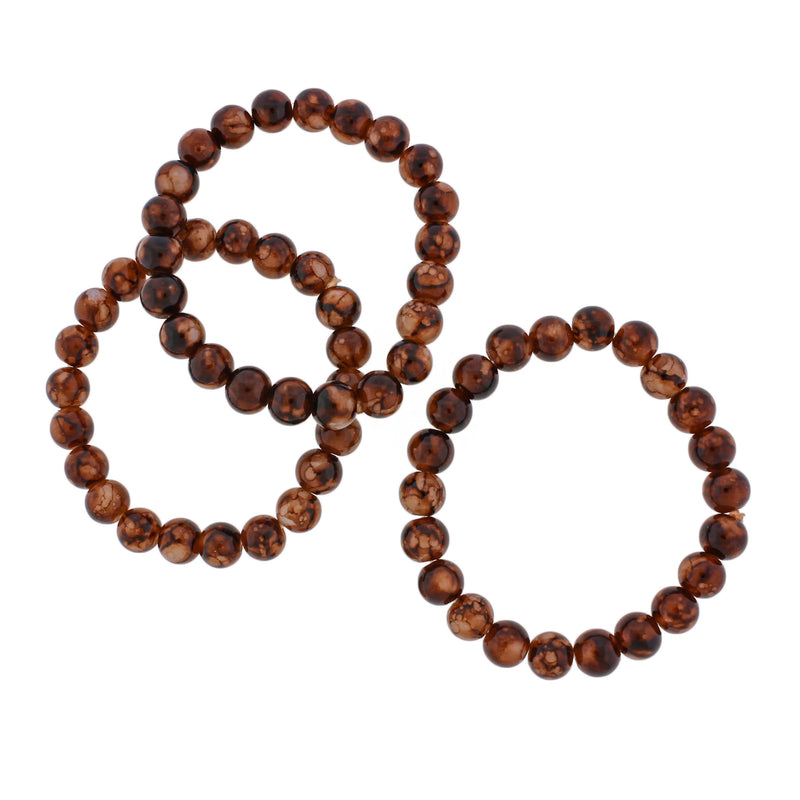 Round Glass Bead Bracelets - 47mm - Coffee Swirl - 5 Bracelets - BB179
