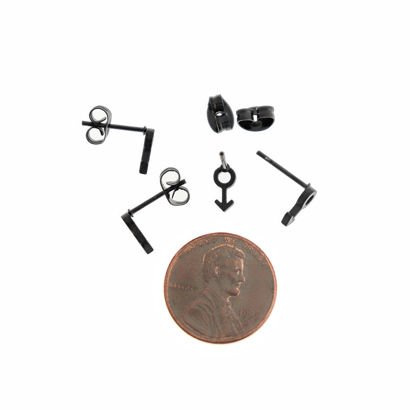 Boucles d'oreilles en acier inoxydable ton noir - clous de symbole féminin - 10 mm x 8 mm - 2 pièces 1 paire - ER313