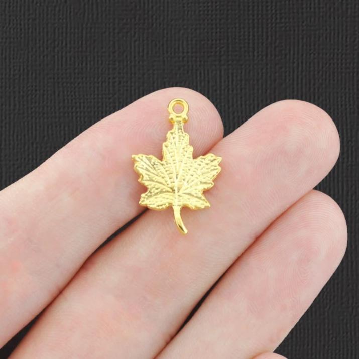 10 Maple Leaf Gold Tone Charms 2 Sided - GC1418