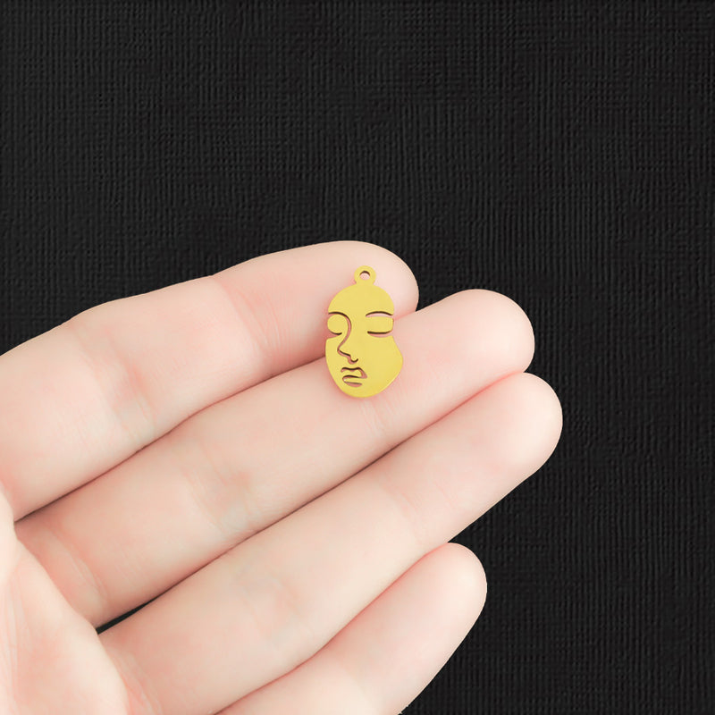 Artistic Profile Gold Stainless Steel Charm 2 Sided - SSP407