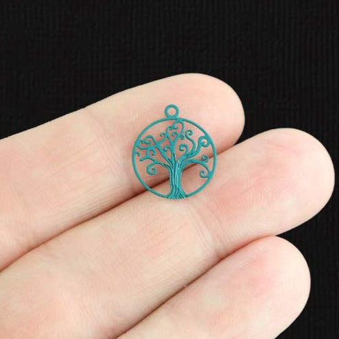 8 Tree of Life Teal Enamel Charms 2 Sided - E1497