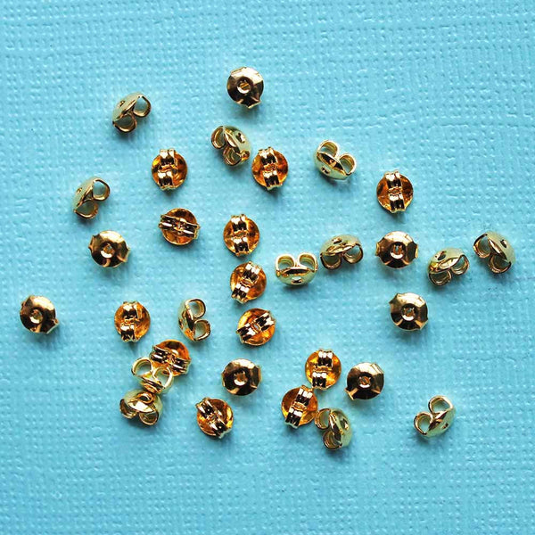 Gold Tone Earring Backs - 5mm x 4.5mm x 3mm - 50 Pieces - FD272