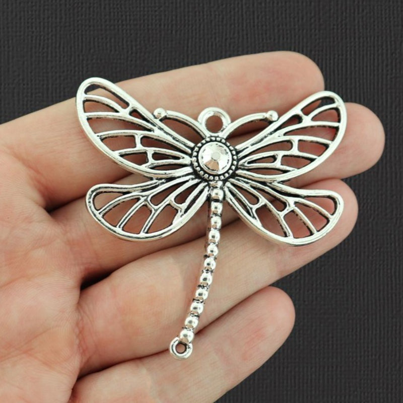 2 Dragonfly Antique Silver Tone Charms - SC3612