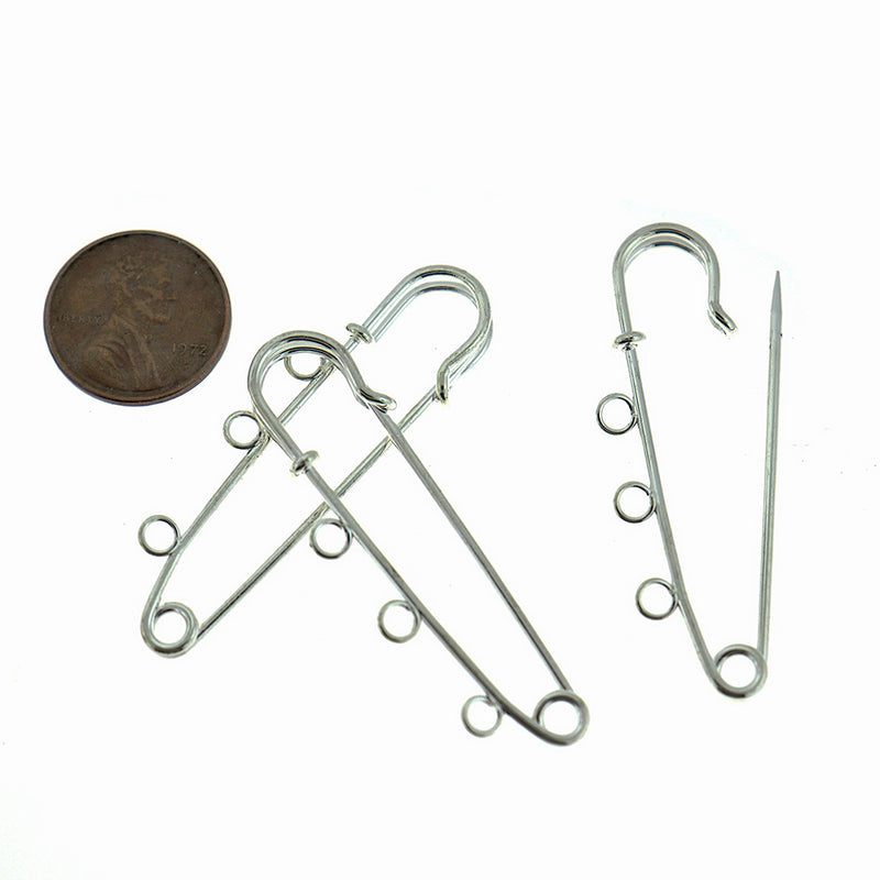 Silver Tone Safety Pins - 50mm x 16mm - 4 Pieces - Z1243