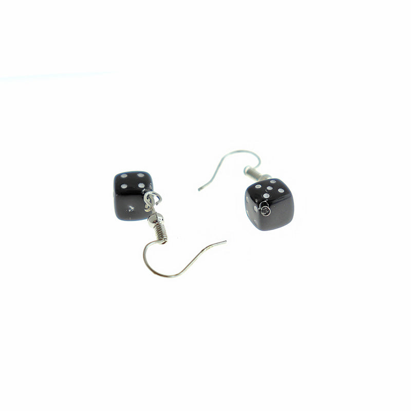 Acrylic Black Dice Earrings - Silver Tone French Hook Style - 2 Pieces 1 Pair - ER513