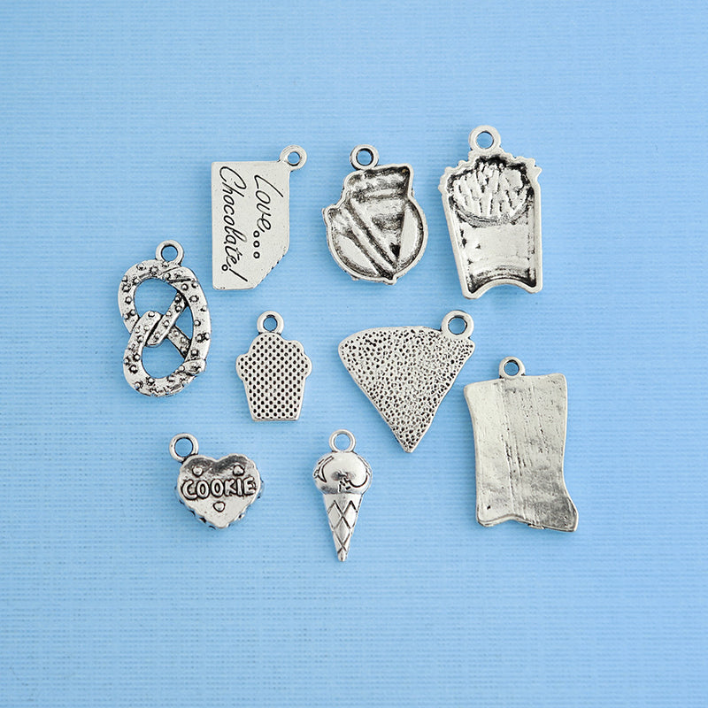 Junk Food Charm Collection Antique Silver Tone 9 Different Charms - COL029
