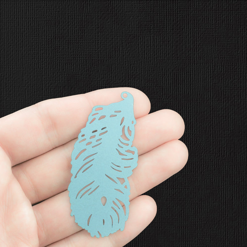 2 Filigree Feather Enamel Charms - E1286