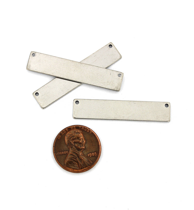 Rectangle Connector Stamping Blanks - Silver Tone Stainless Steel - 39mm x 8mm - 4 Tags - FD742