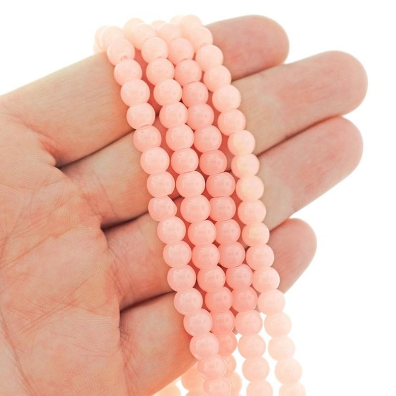 Round Glass Beads 6mm - Coral - 1 Strand 133 Beads - BD2573