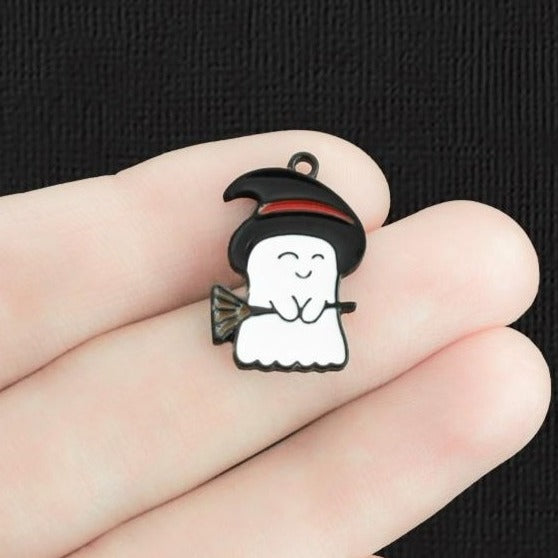 4 Witch Ghost Black Enamel Charms - E1325