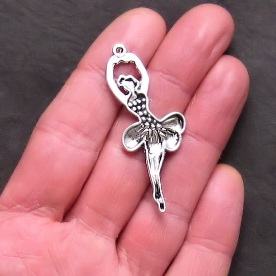 4 Ballet Dancer Antique Silver Tone Charms - SC133