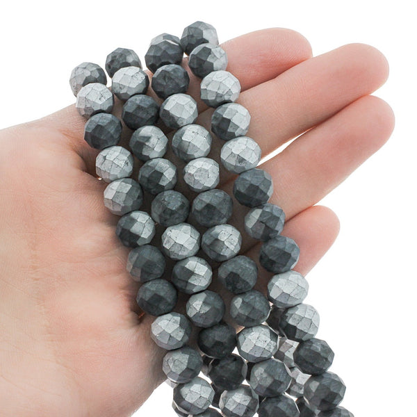 Perles de Verre à Facettes 10mm x 7mm - Gris Anthracite et Noir - 1 Rang 72 Perles - BD2689