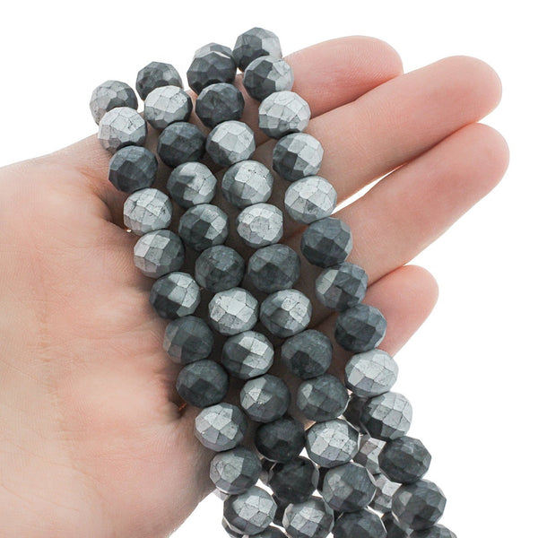 Faceted Glass Beads 10mm x 7mm - Charcoal Grey and Black - 1 Strand 72 Beads - BD2689