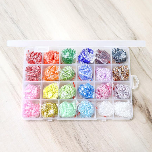 Perle de verre graine 6/0 Couleurs et finitions assorties dans une boîte de rangement pratique - STARTER42