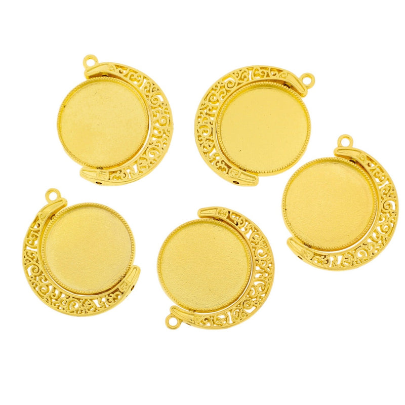 Crescent Moon Gold Tone Charm with Cabochon Setting - CBS029