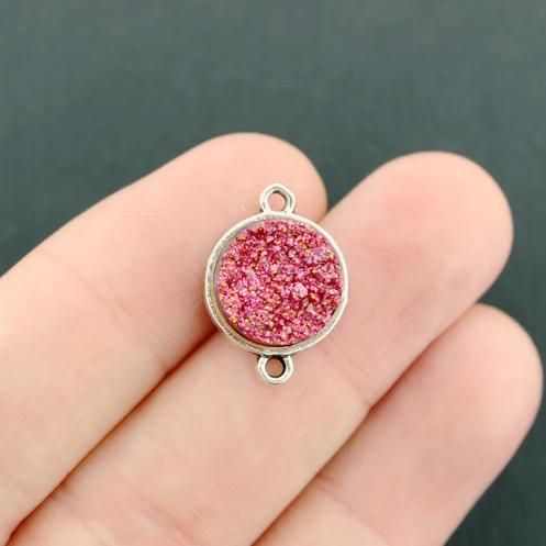 SALE 5 Druzy Connector Antique Silver Tone and Resin Cabochon Charms - Z584